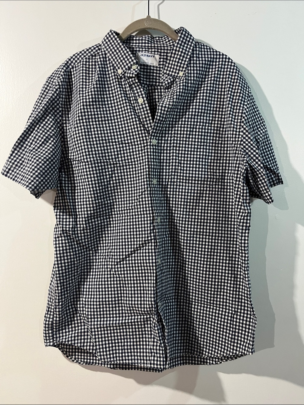 Old Navy Navy & White Gingham Short-Sleeve Button-Down Shirt